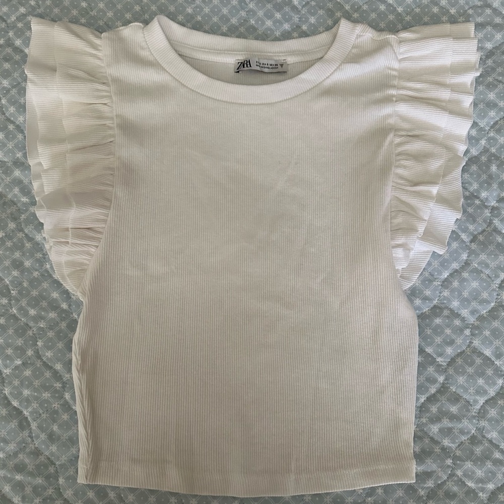 Zara Kids White Ruffle Sleeve Tee